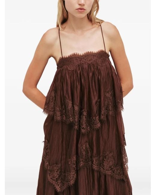 Aje. Brown Ophelia Lace-Trimmed Tiered Maxi Dress