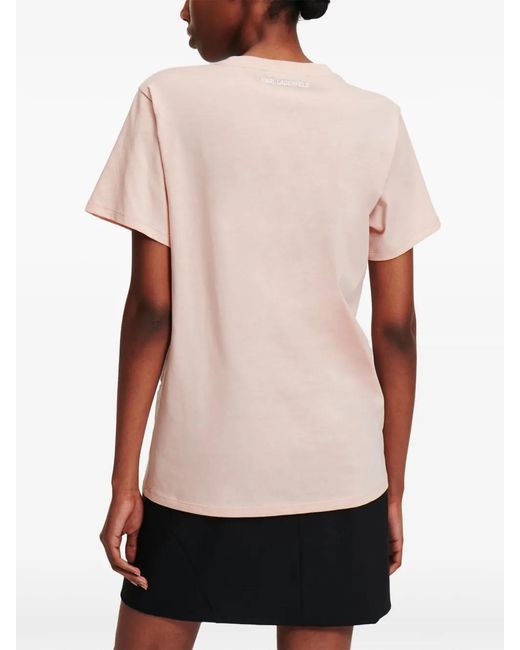 Karl Lagerfeld Pink Ikon Logo-Appliqué T-Shirt