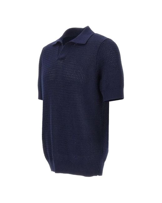 FILIPPO DE LAURENTIIS Blue Textured V-Neck T-Shirt for men
