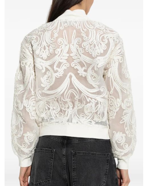 AllSaints White Jade Embroidered Sheer Bomber Jacket
