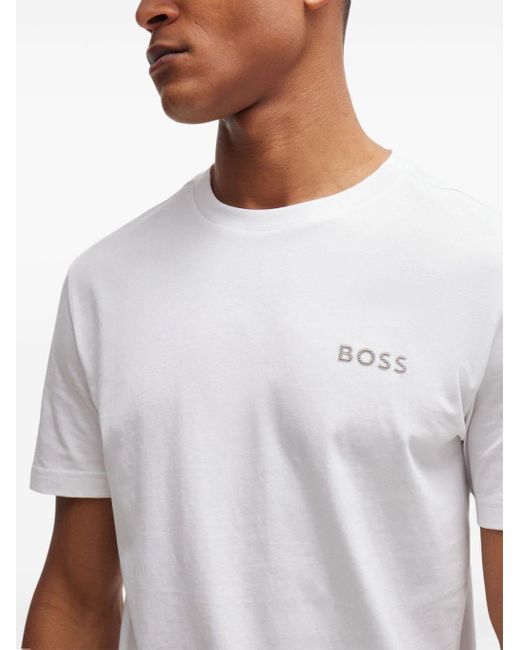 T-shirt con logo goffrato di Boss in White da Uomo