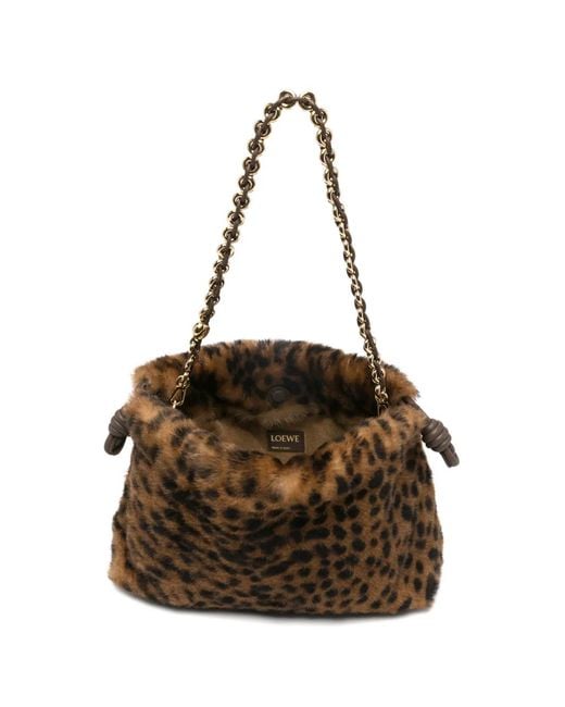 Loewe Brown Leopard Chain Clutch Bag