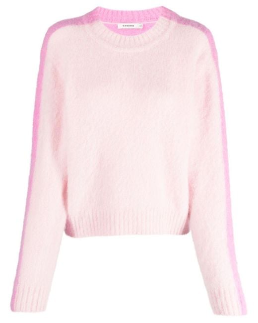 Sandro Pink Contrasting-panel Knitted Jumper
