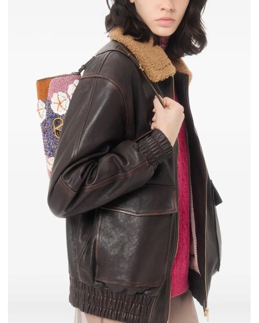 Valentino Garavani Black Shearling-Collar Leather Bomber Jacket