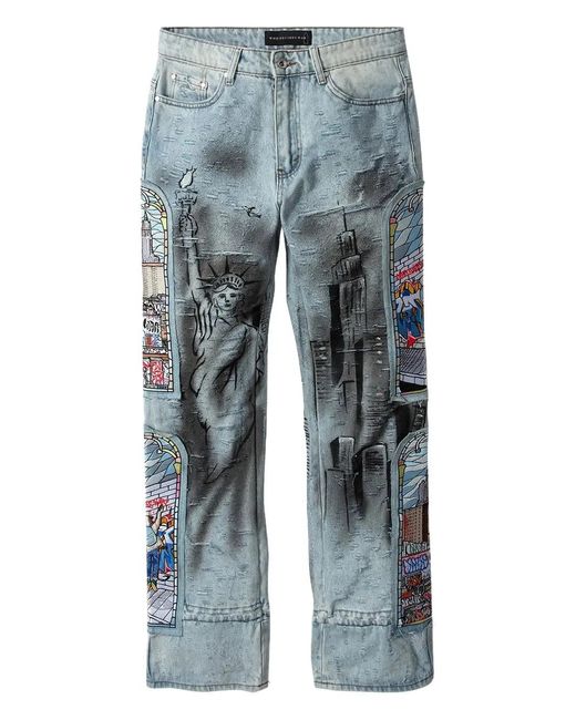 Who Decides War Blue Patch-Embellished Straight Jeans for men