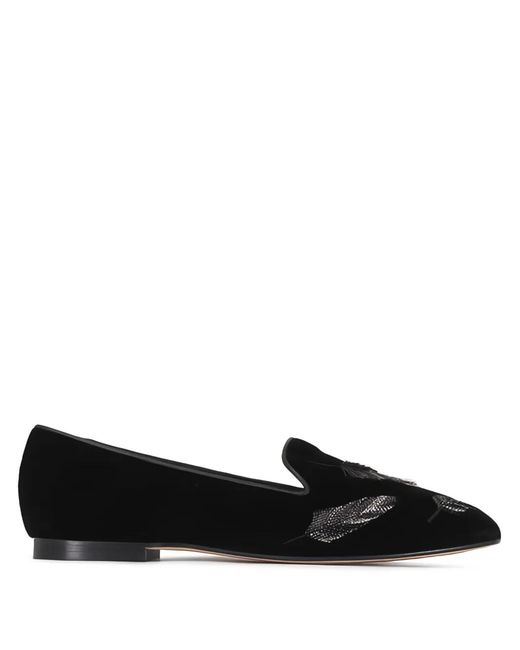 Arteana Black Velvet Feather Loafers