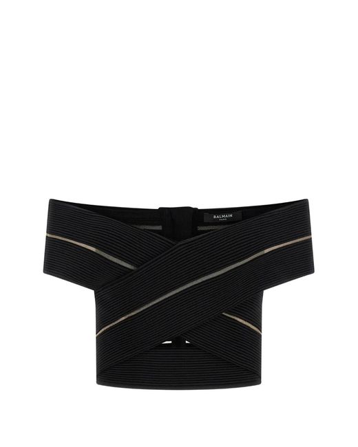 Balmain Black Off-The-Shoulder Top