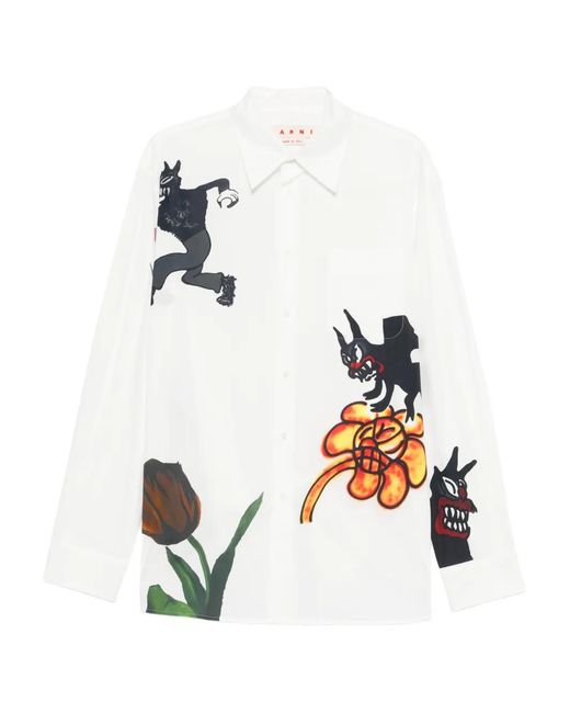 Marni White Graphic-Print Shirt for men