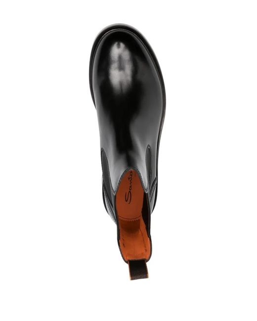 Santoni Black Leather Chelsea Boots for men