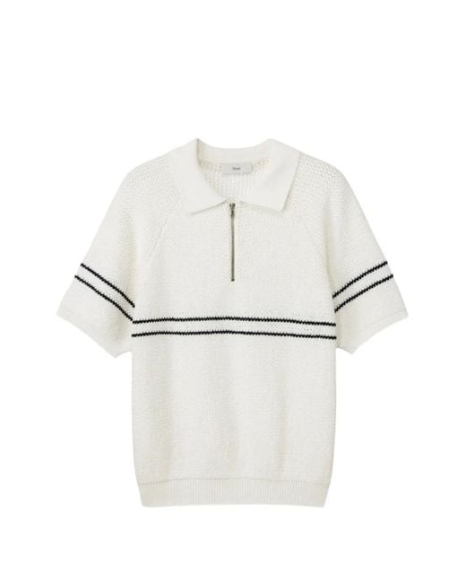 DUNST White Striped Half-Zip Polo Shirt for men