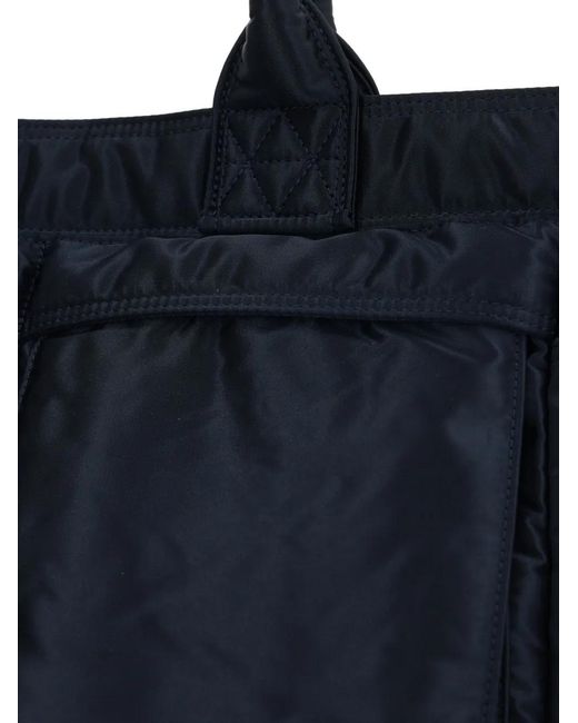 Porter-Yoshida and Co Blue Double-Handle Logo-Patch Tote Bag for men