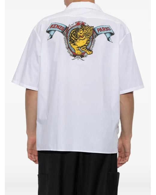 KENZO White Tiger-Print Short-Sleeve Shirt for men