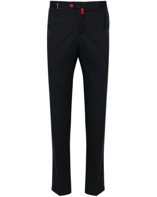 Kiton Blue Logo-embroidered Slim-fit Trousers for men