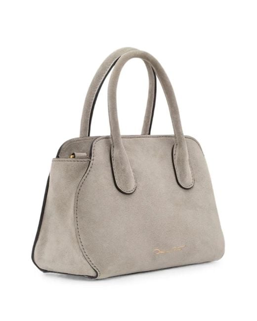 Oscar de la Renta White Mini Ivy Floral-Appliqué Suede Tote Bag
