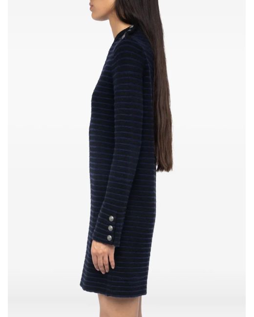Zadig & Voltaire Blue Gestreiftes Minikleid mit Knopfdetail