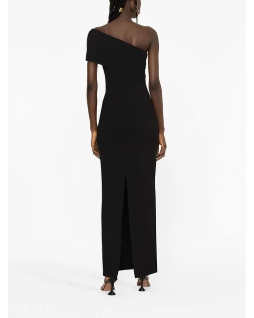 Solace London Black Lana Asymmetric Off-the-shoulder Crepe Gown