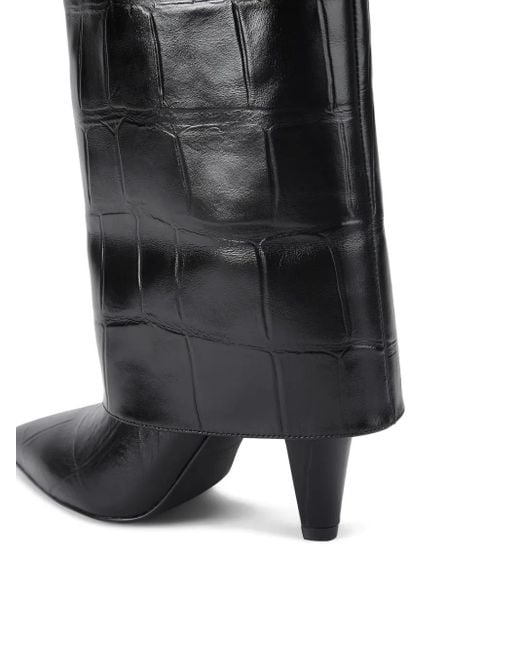 Kurt Geiger Black 100Mm Fold-Over Croc-Embossed Buckle Boots