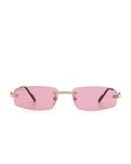Cartier Pink Rectangle-Frame Sunglasses