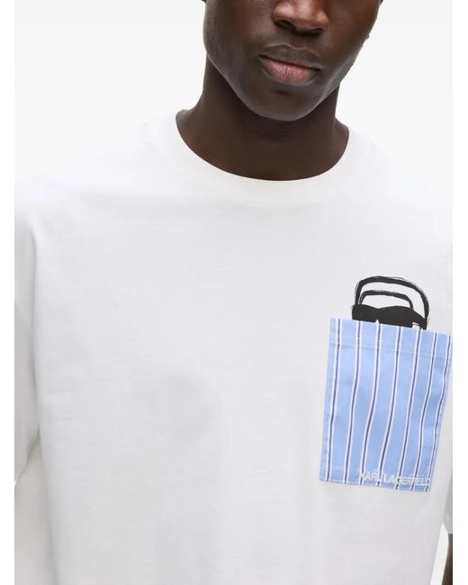 Karl Lagerfeld White Ikon Peeking Pocket T-Shirt for men