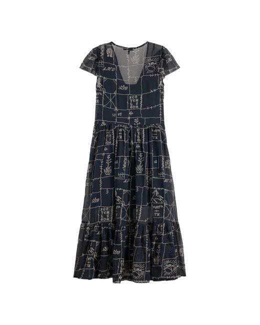 Scotch & Soda Blue Patterned V-Neck Midi Dress