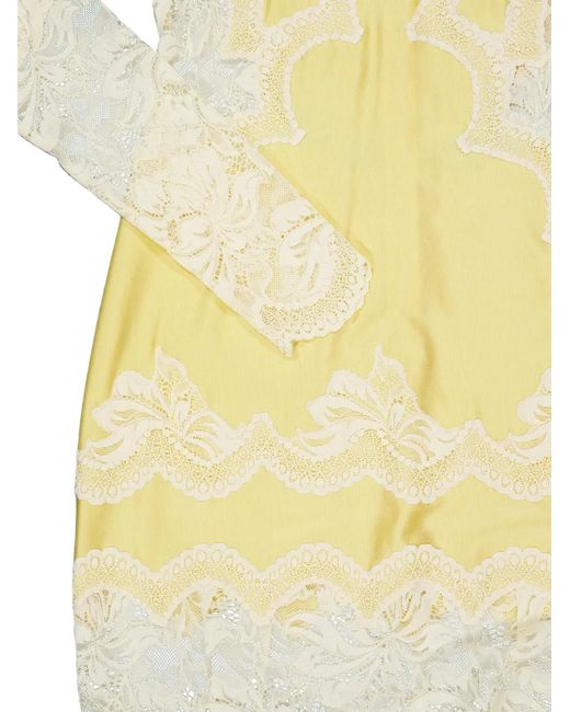 Rabanne Yellow Lace-Panelled Long-Sleeve Maxi Dress