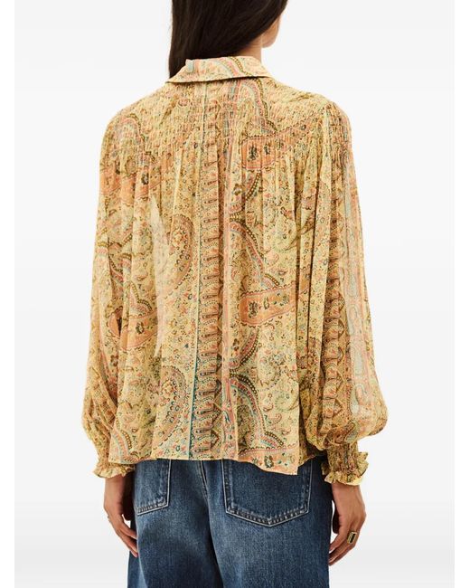 Ba&sh Yellow Cleo Paisley-Print Smocked Blouse