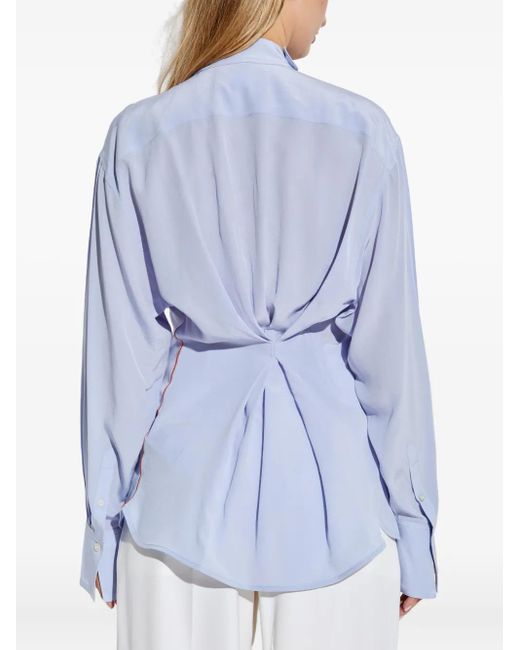 Victoria Beckham Blue Draped Silk Blouse