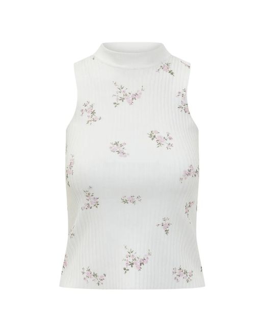 MSGM White Floral Mock Collar Top