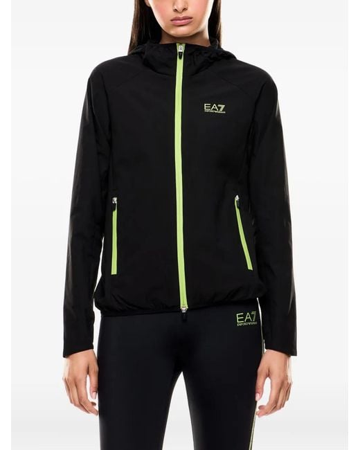 EA7 Black Hooded Zip-Front Jacket