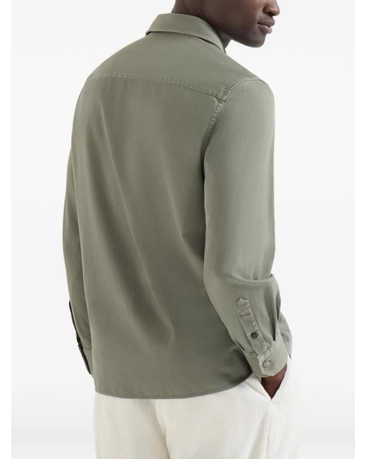 Brunello Cucinelli Green Garment-Dyed Overshirt for men