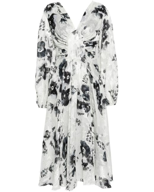 Ermanno Scervino White Floral-jacquard Georgette Midi Dress