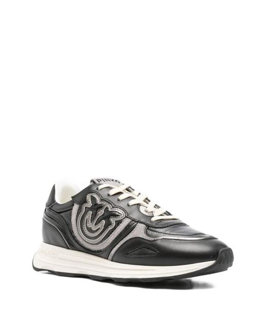 Pinko Black Leather Logo-Detail Sneakers