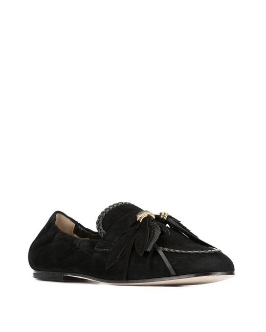 Tod's Suede Feather Appliqué Loafers in Black - Lyst