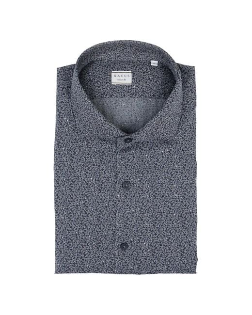 Xacus Blue Tailor-Fit Floral-Print Shirt for men