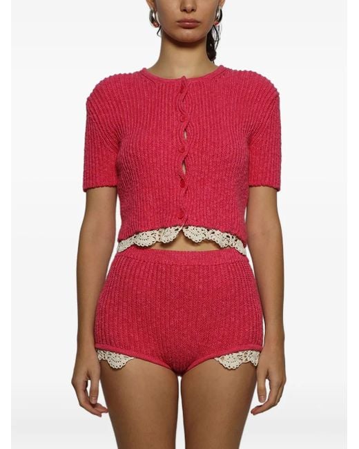 Magda Butrym Red Buttoned-Up Cropped Cardigan