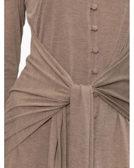 Ganni Natural Tie-Detail Button-Up Mini Dress