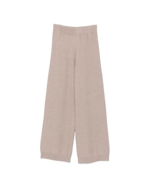 Fabiana Filippi Natural Pantalon En Maille À Sequins