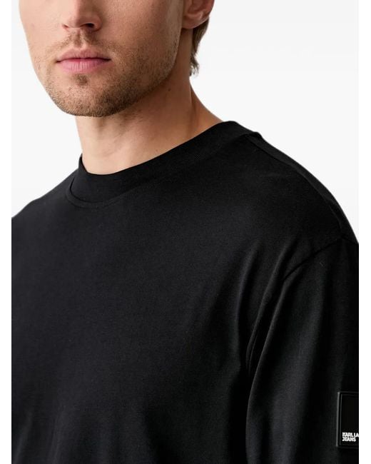 Karl Lagerfeld Black Logo-Patch Long-Sleeve T-Shirt for men