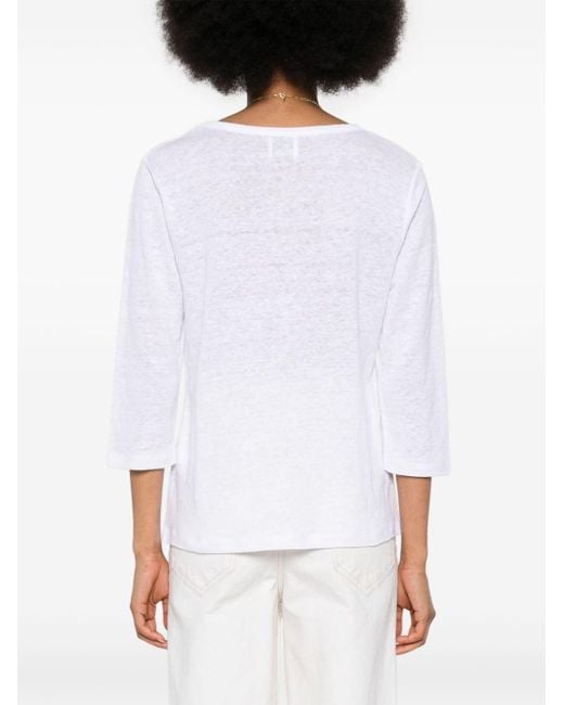 Allude White Slub-texture Linen T-shirt