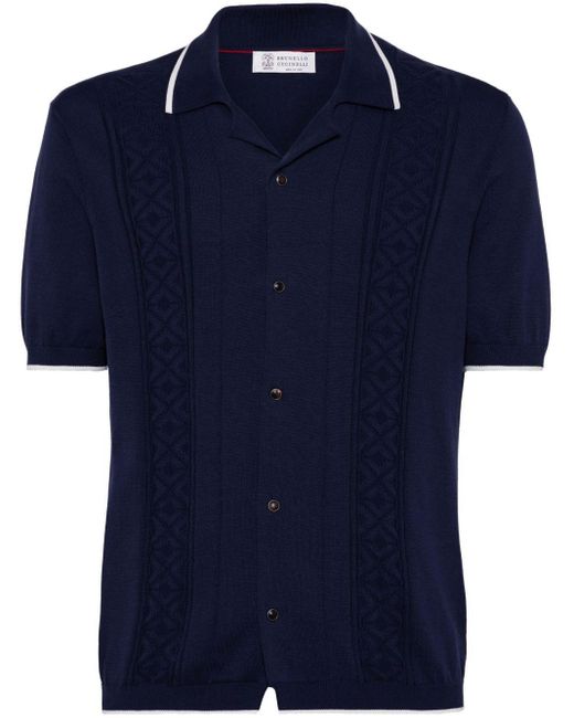 Brunello Cucinelli Hemd in Intarsienstrick in Blue für Herren