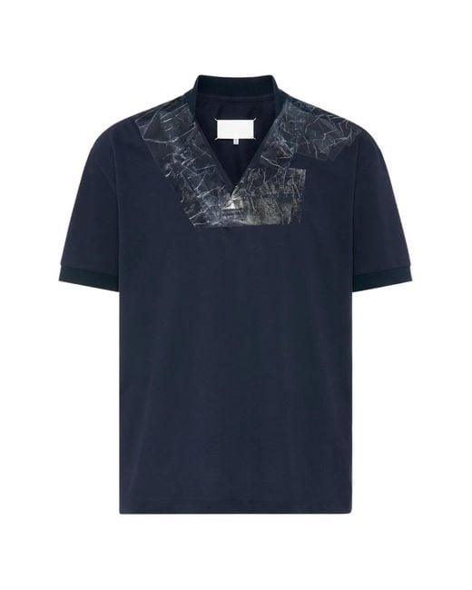 Maison Margiela Blue Tape-Detail V-Neck Polo Shirt for men