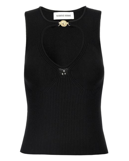 MARINE SERRE Black 'moon Jewelry Knit Open Neck' Top