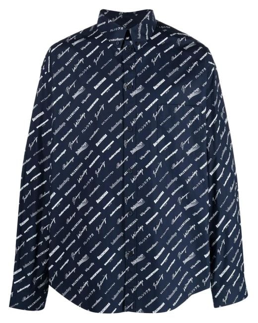 Balenciaga Blue Logo-Print Cotton Shirt for men