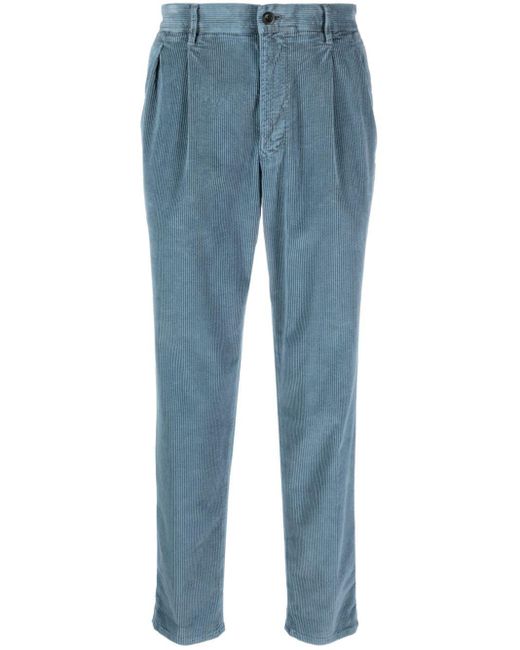 Incotex Blue Logo-embroidered Corduroy Trousers for men