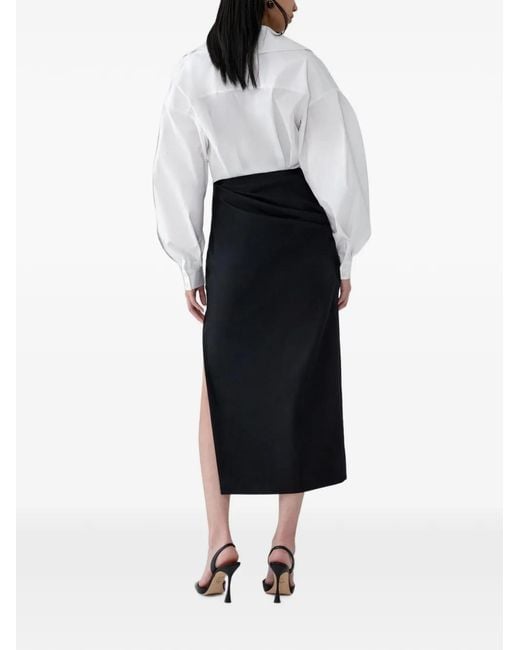 Carolina Herrera Black Rosette-Detail Draped Midi Skirt