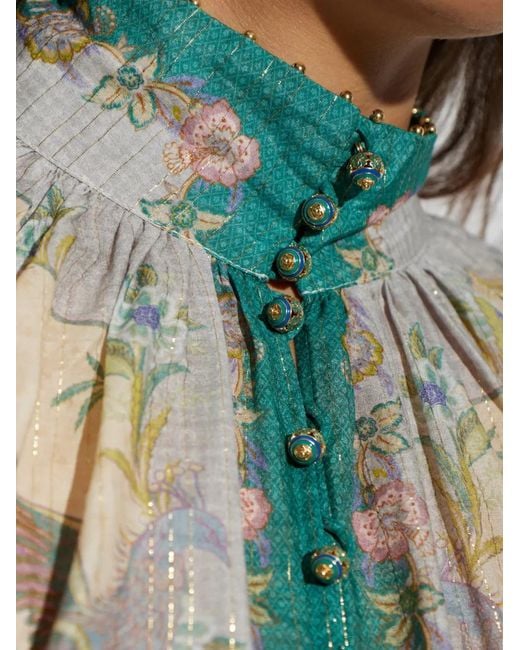 Zimmermann Natural Indra Billow Floral-Print Shirt