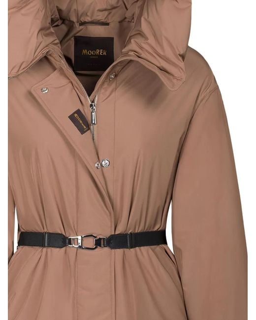 Moorer Brown Hooded Belted Jacket
