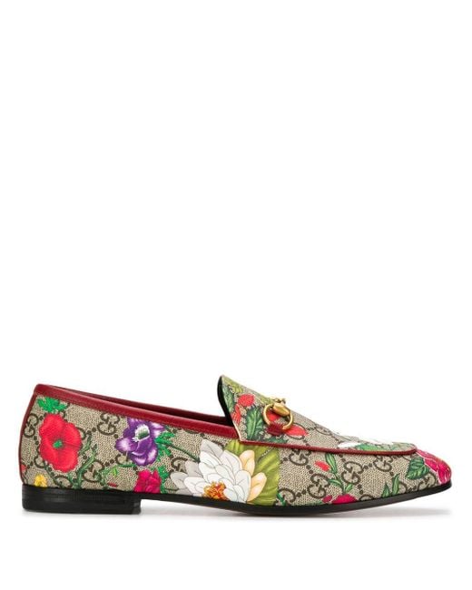 Gucci Red Jordaan GG Flora Canvas & Leather Loafer