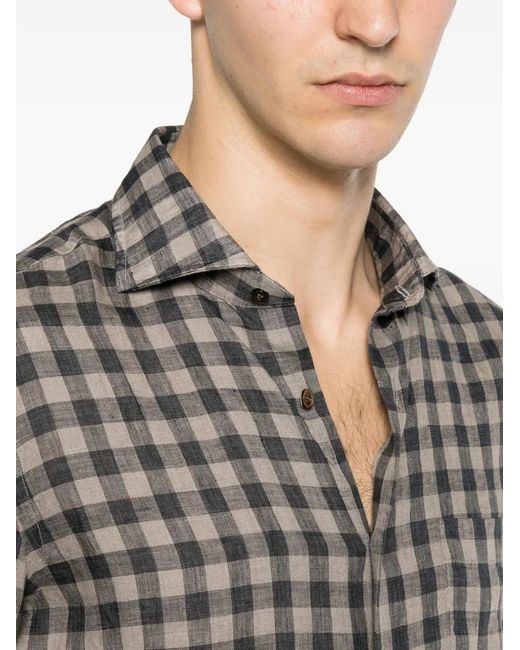 Truzzi Gray Gingham-Check Long-Sleeve Shirt for men