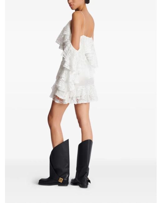 Balmain White Ruffled Mini Dress